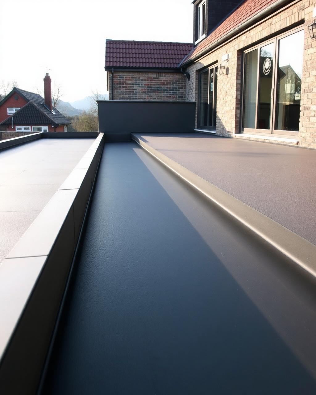 Flat roof terrace with seamless membrane